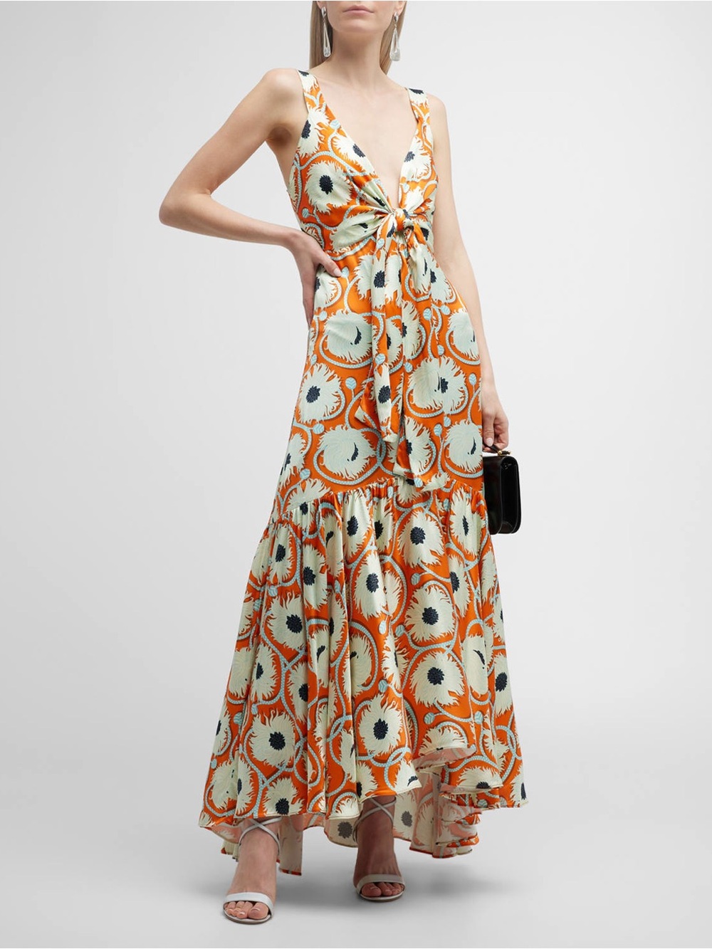 Alexis Ariel Sleeveless Front-Tie Midi-Maxi Dress in Orange Floral - Picture 3 of 4